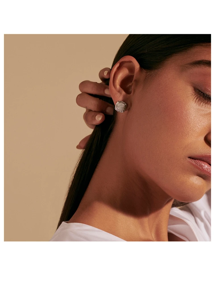 Carved Chain Pavé Stud Earrings