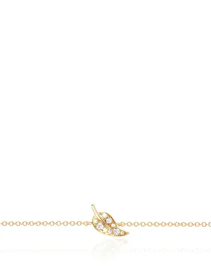 Mini 14K Gold Leaf Bracelet With Diamonds