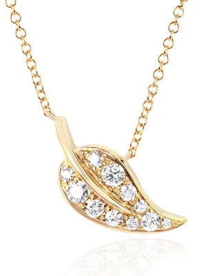 Mini 14K Gold Leaf Necklace With Diamonds