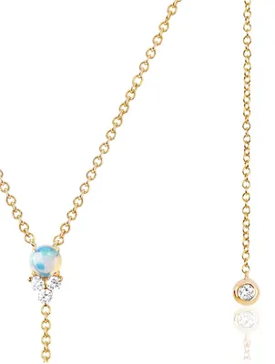 14K Gold Lariat Necklace With Opal And Diamonds