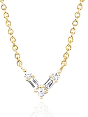 Mini 14K Gold Chevron Necklace With Diamonds
