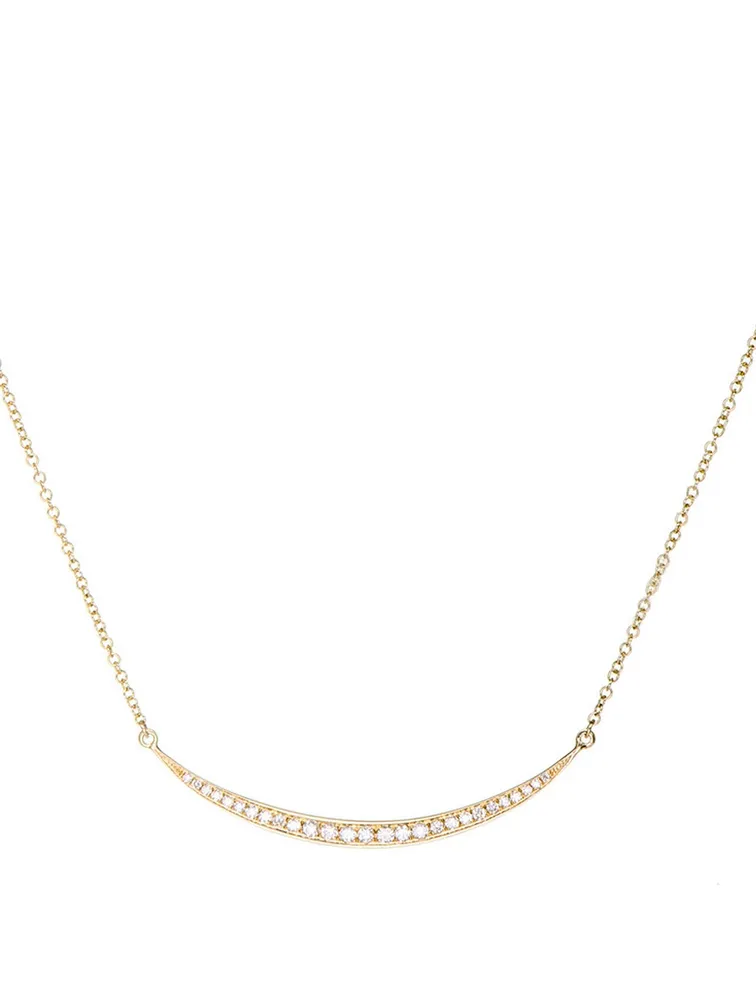 Mini 14K Gold Crescent Necklace With Diamonds