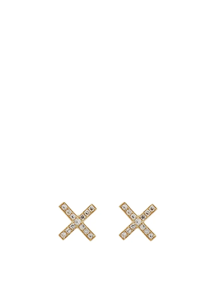 14K Gold X Stud Earrings With Diamonds