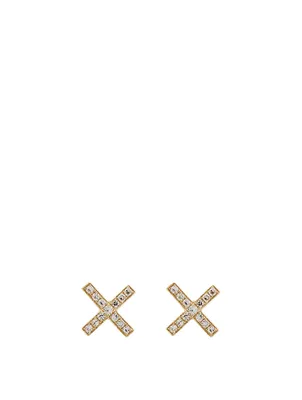 14K Gold X Stud Earrings With Diamonds