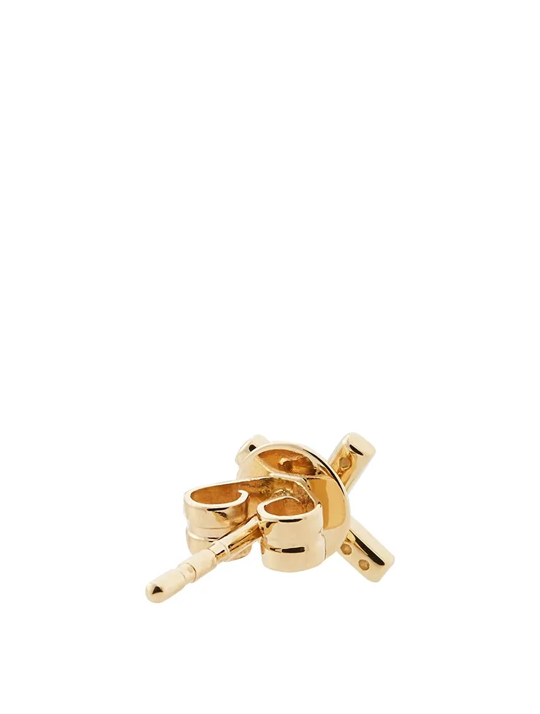 14K Gold X Stud Earrings With Diamonds