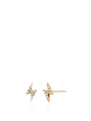 14K Gold Lightning Bolt Stud Earrings With Diamonds