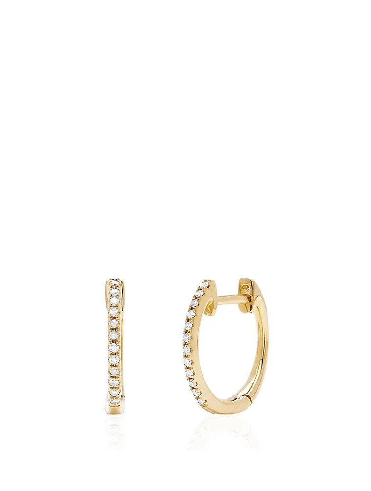 14K Gold Huggie Hoop Earrings With Diamonds