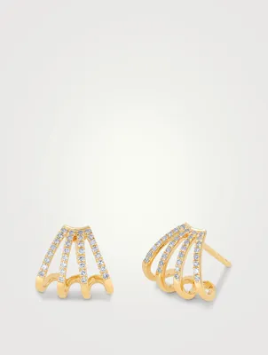 14K Gold Multi Huggie Hoop Earrings With Diamonds