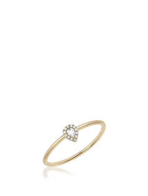 14K Gold Teardrop Ring With White Topaz And Diamonds