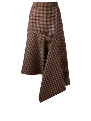 Wool Godet Skirt Check Print