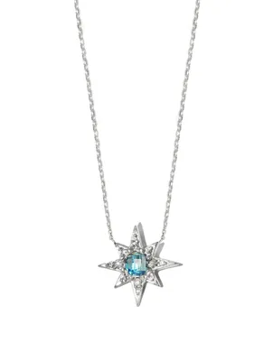 Aztec Sterling Silver Mini Starburst Necklace With Blue Topaz And White Sapphire