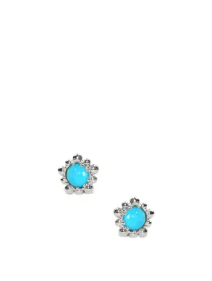 Micro Dew Drop Sterling Silver Stud Earrings With Turquoise