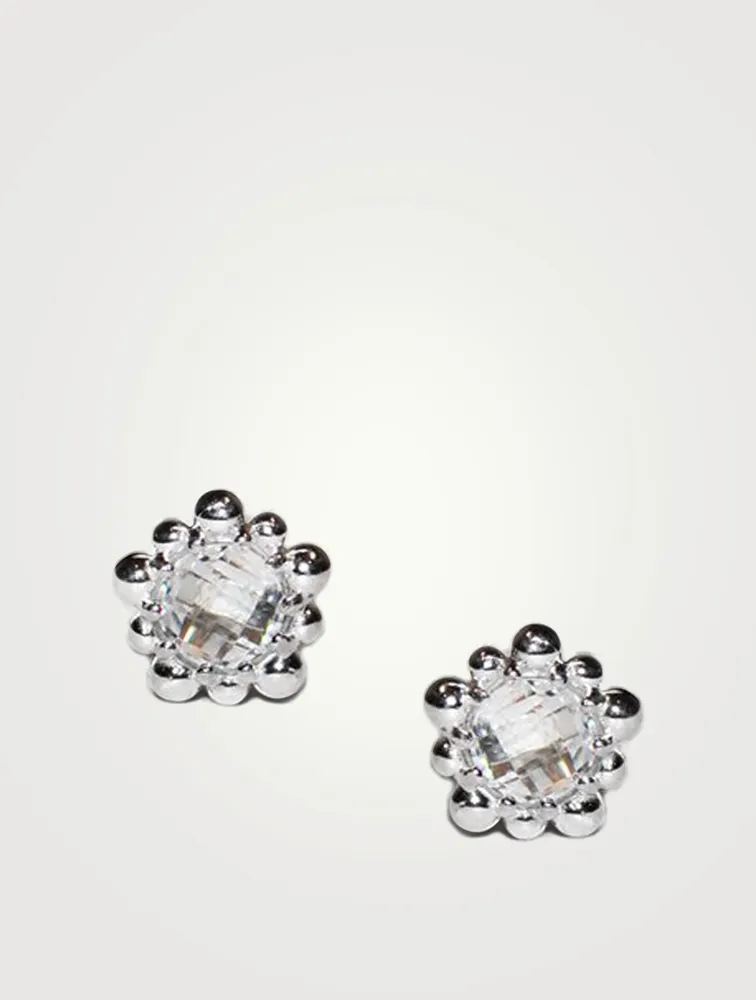 Micro Dew Drop Sterling Silver Stud Earrings With Topaz