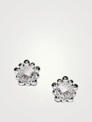 Micro Dew Drop Sterling Silver Stud Earrings With Topaz