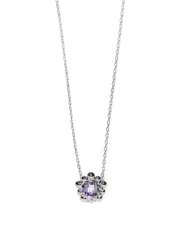 Micro Dew Drop Sterling Silver Solitaire Necklace With Amethyst