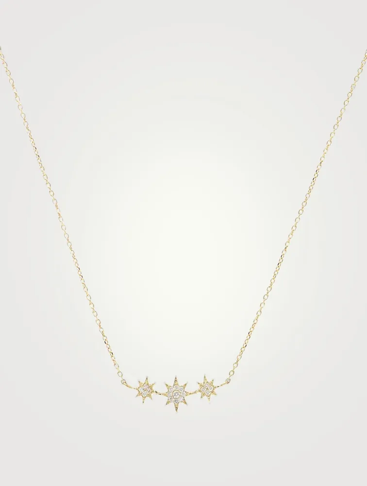 Aztec 14K Gold North Star Micro Bar Necklace With Diamonds