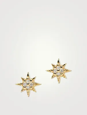 Micro Aztec 14K Gold North Star Stud Earrings With Diamonds