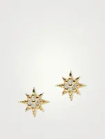 Micro Aztec 14K Gold North Star Stud Earrings With Diamonds