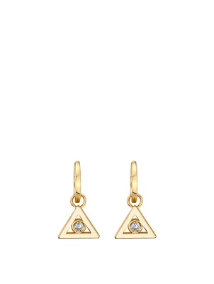 14K Gold Triangle Charm Huggie Hoop Earrings With Diamonds