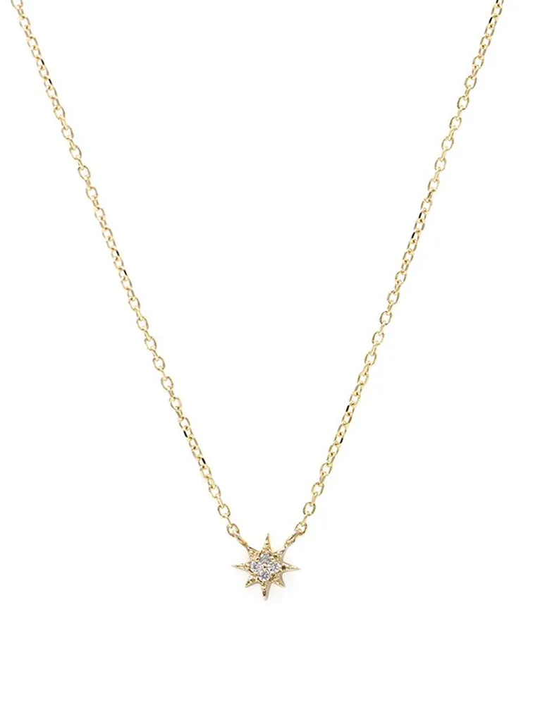 Micro Aztec 14K Gold North Star Necklace With Diamonds