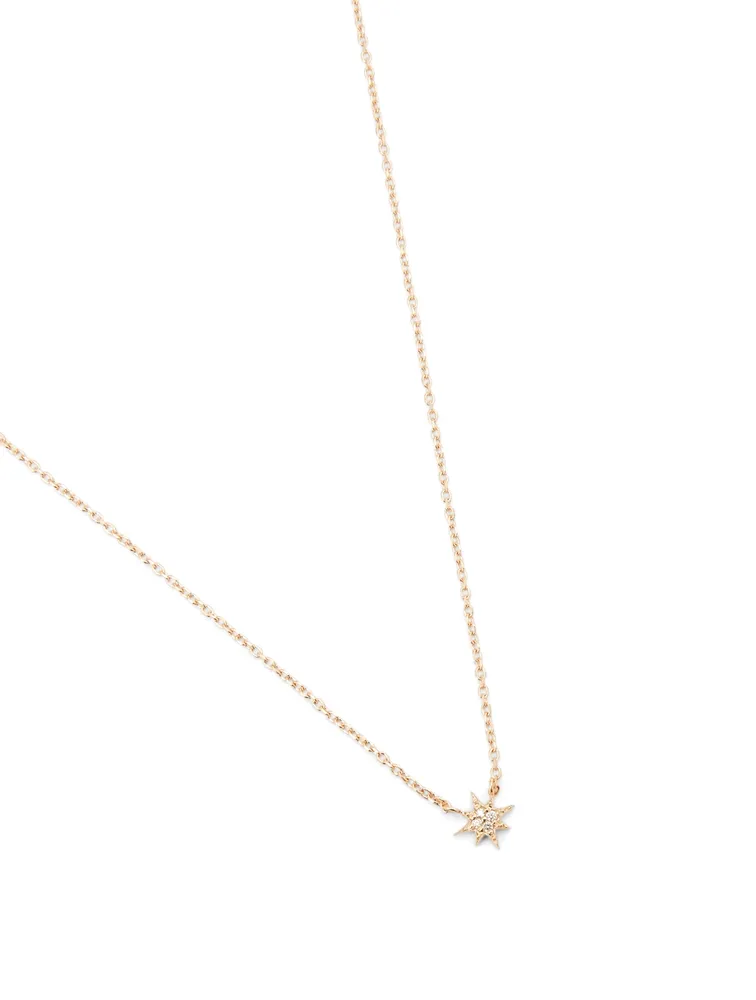 Micro Aztec 14K Gold North Star Necklace With Diamonds