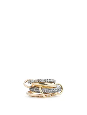 Leo 18K Gold And Sterling Silver Stacked Ring With Diamonds