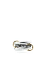 Libra Noir Sterling Silver And 18K Gold Stacked Ring With Diamonds