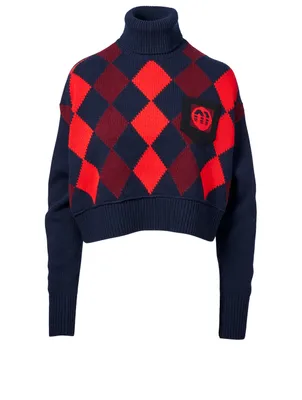 Wool Turtleneck Sweater Diamond Pattern