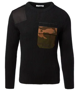 Knit Sweater With Camo Pocket