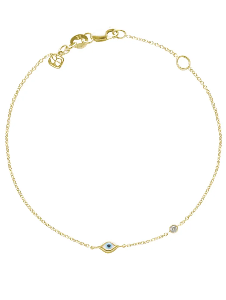 Mini Enamel Evil Eye 14K Yellow Gold Bracelet With Diamonds