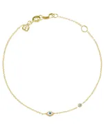 Mini Enamel Evil Eye 14K Yellow Gold Bracelet With Diamonds