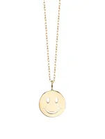 Small Pure 14K Yellow Gold Happy Face Charm Necklace