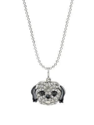 14K White Gold And Black Rhodium Charlie Charm Necklace With Diamonds