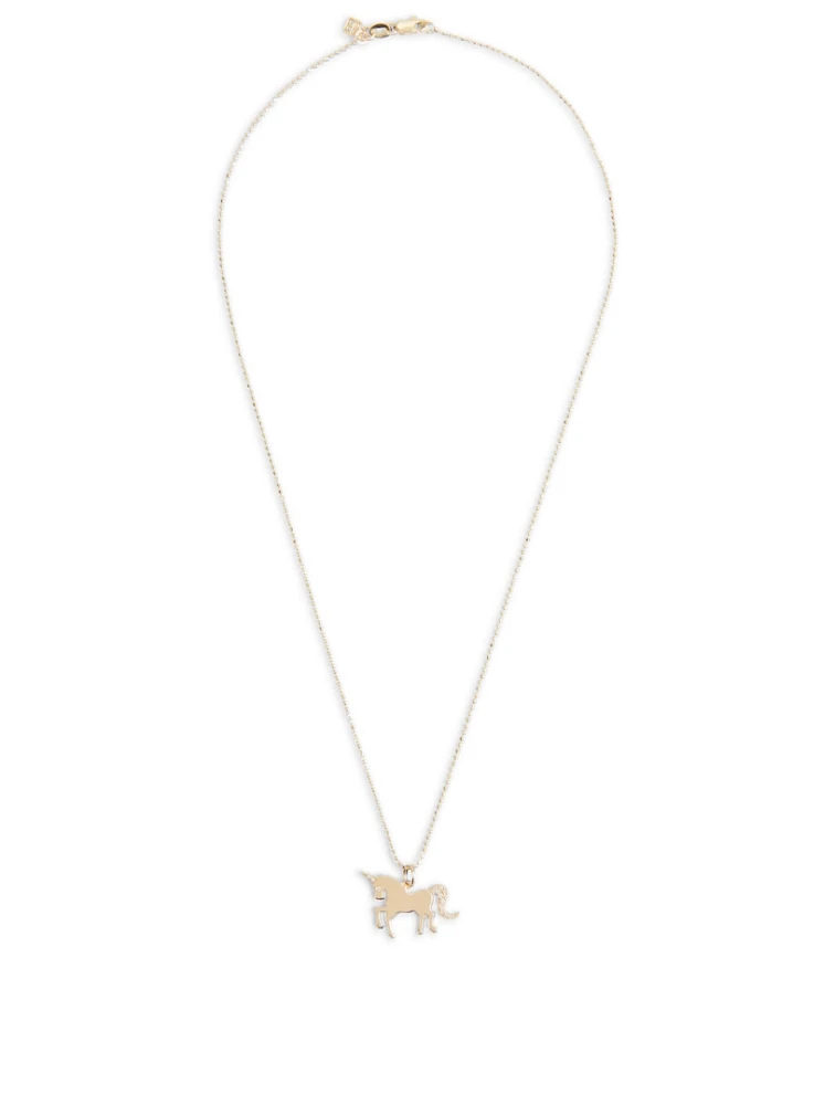 14K Yellow Gold Unicorn Charm Necklace With Diamonds