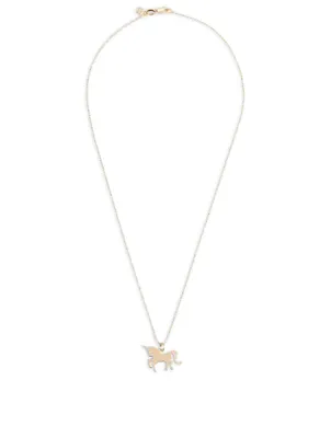 14K Yellow Gold Unicorn Charm Necklace With Diamonds