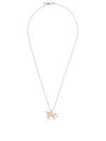 14K Yellow Gold Unicorn Charm Necklace With Diamonds