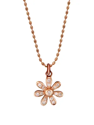 14K Rose Gold Daisy Charm Necklace With Diamonds