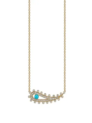 14K Yellow Gold Paisley Necklace With Diamonds