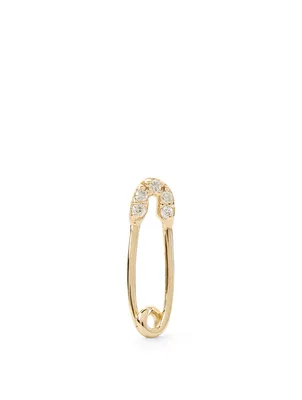 14K Safety Pin Stud Earring With Diamonds