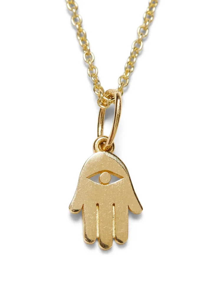 Tiny Pure 14K Yellow Gold Hamsa Charm Necklace