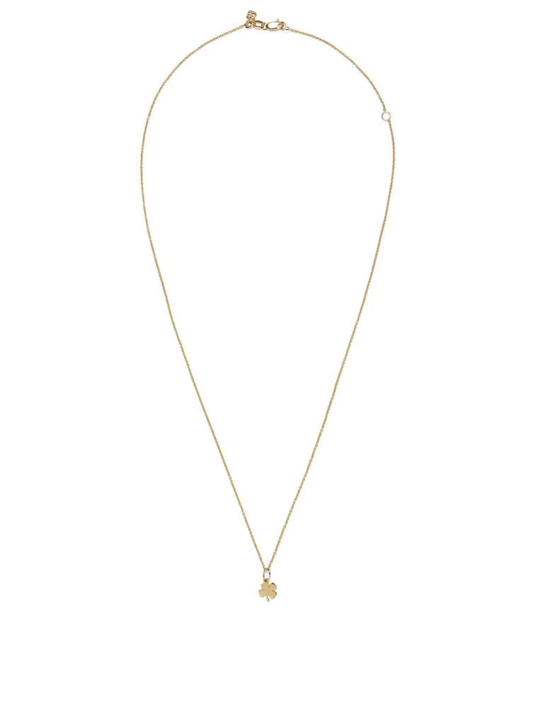 Tiny Pure 14K Yellow Gold Clover Charm Necklace
