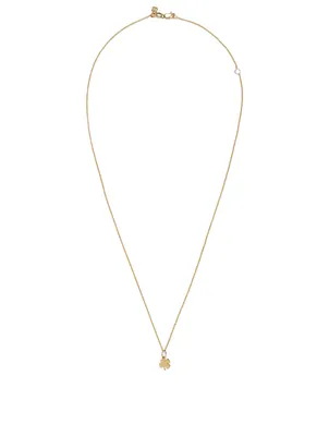 Tiny Pure 14K Yellow Gold Clover Charm Necklace