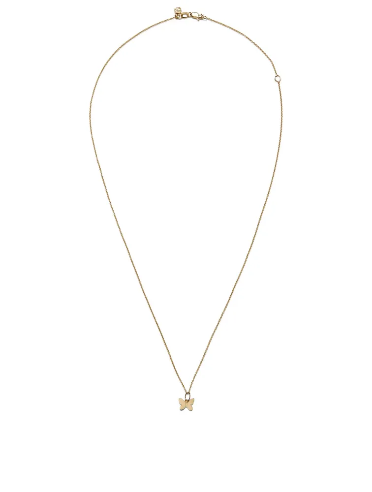 Tiny Pure 14K Yellow Gold Butterfly Charm Necklace