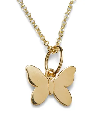 Tiny Pure 14K Yellow Gold Butterfly Charm Necklace