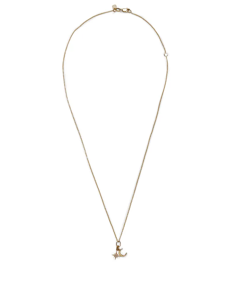 Celestial Duo 14K Yellow Gold Charm Necklace With Diamonds