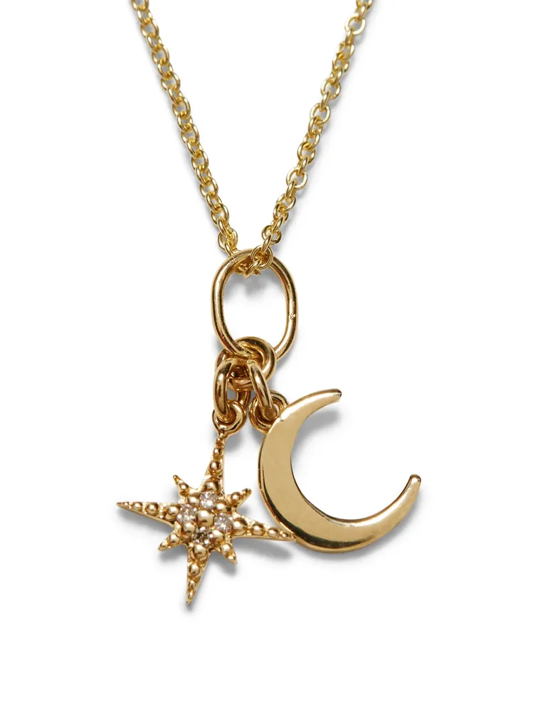 Celestial Duo 14K Yellow Gold Charm Necklace With Diamonds