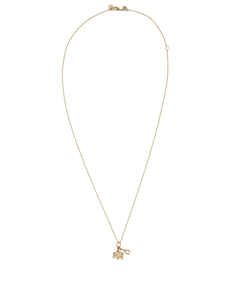 Luck Duo 14K Yellow Gold Charm Necklace With Diamonds