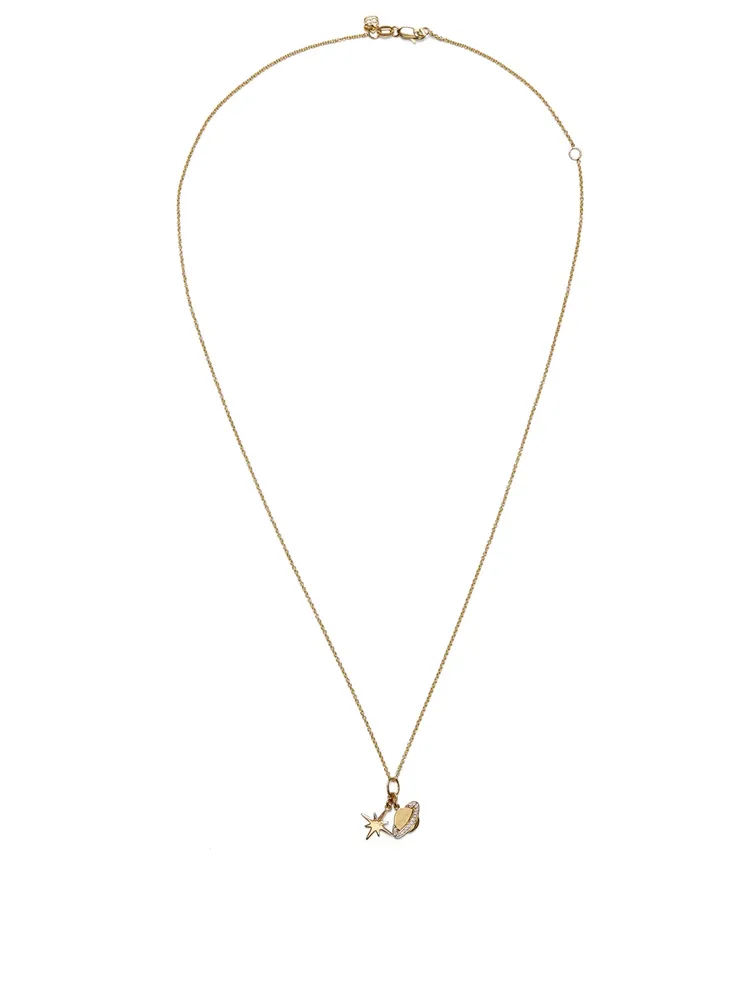 Planetary Duo 14K Yellow Gold Charm Necklace With Diamonds