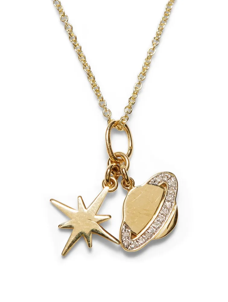 Planetary Duo 14K Yellow Gold Charm Necklace With Diamonds