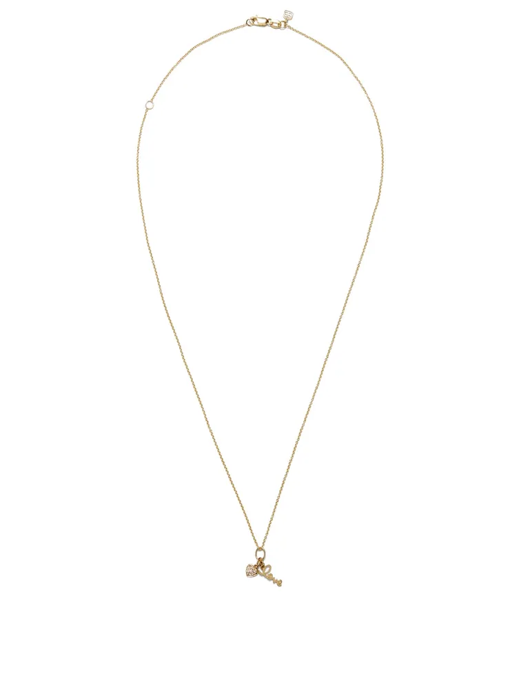 Love Duo 14K Yellow Gold Charm Necklace With Diamonds